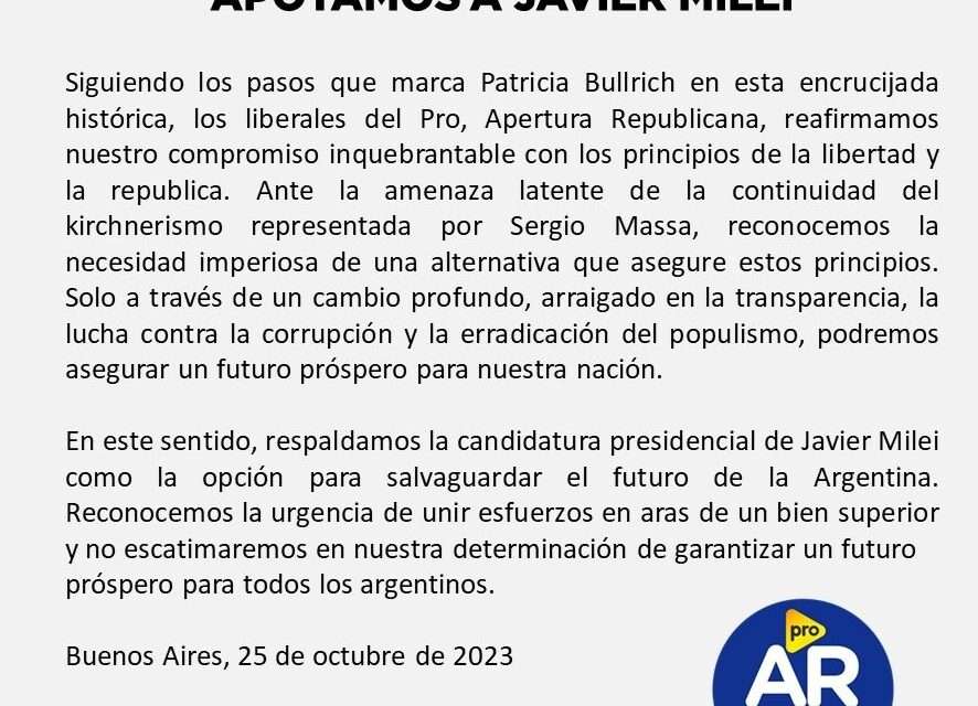Liberales del PRO de Quilmes apoyan a Javier Milei en el balotage