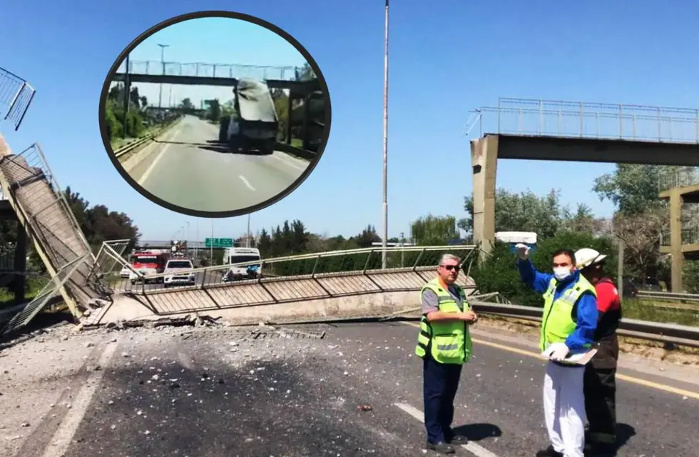 Video increíble: Un camión derribó un puente peatonal en Berazategui