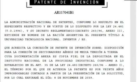 Otro invento de la UTN: "Disposición para la conexión de Seccionadores Aéreos de Media Tensión a tierra" 