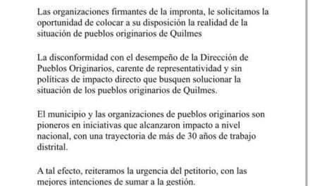 Pueblos originarios de Quilmes piden reunión con el Municipio, preocupados por el área que los involucra