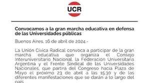 La UCR se sumó a la Marcha Educativa en defensa de las universidades públicas