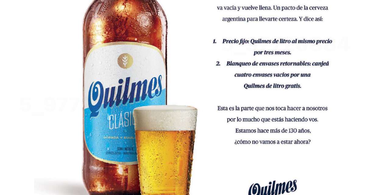 Pacto Quilmes: Cerveza Quilmes fija el precio de su botella de litro retornable por 3 meses y canjea envases vacíos por cerveza