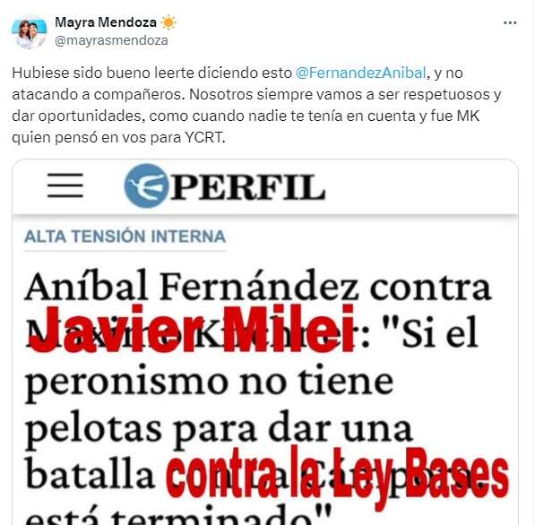 Mayra cruzó a Aníbal F. y le recordó quién le dio una oportunidad