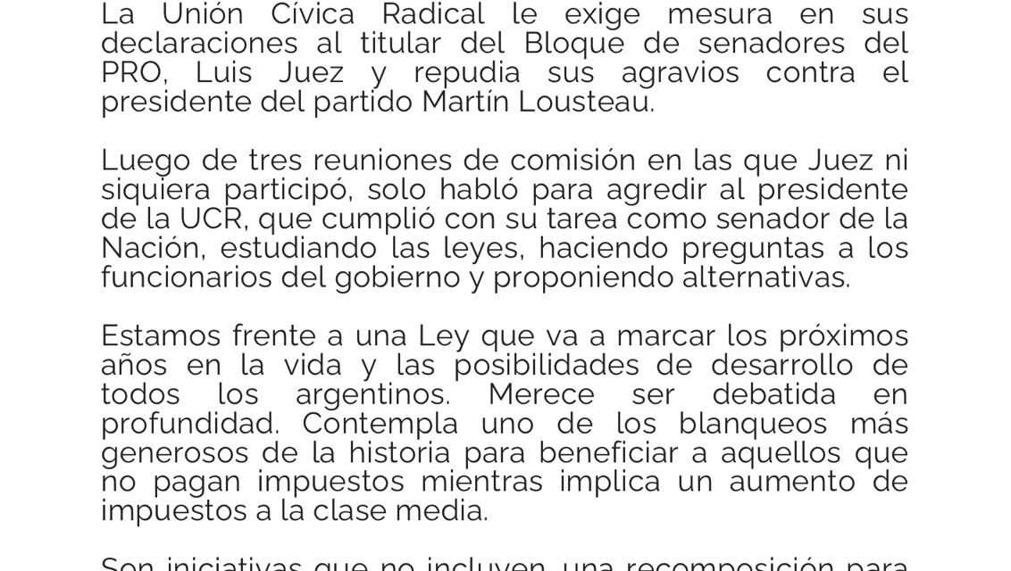 La UCR atendió duro a Luis Juez por los agravios contra su presidente Martín Lousteau