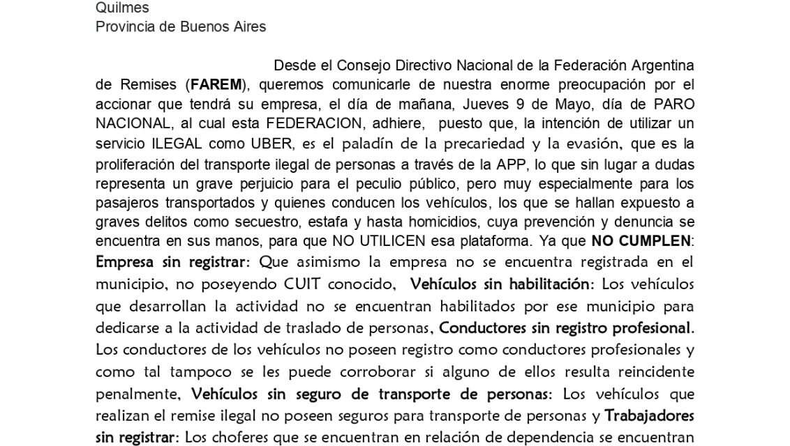 Por el paro, Coto Quilmes le pone Uber a sus trabajadores, y los Remiseros estallaron: "Ambas empresas explotan a la gente"