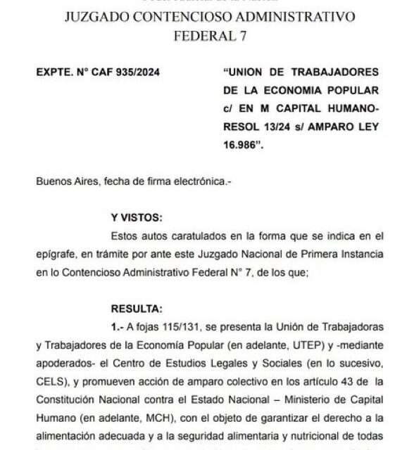 La Justicia le ordenó al gobierno que garantice el "derecho a la alimentación", y que entregue los alimentos a los comedores y espacios comunitarios