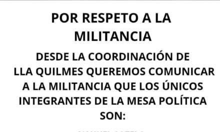 La LLA Quilmes anunció alarmado de su Mesa Política