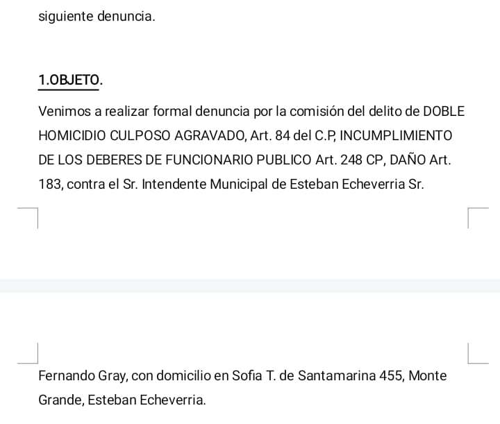 Esteban Echeverría: Una fuerte demanda judicial contra el intendente Gray por dos muertes