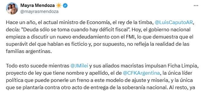 Mayra volvió a pegarle duro a Caputo, y afirmó que con “Ficha Limpia” buscan proscribir a CFK