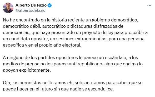 Advierten que el proyecto “Ficha Limpia” es para proscribir a CFK