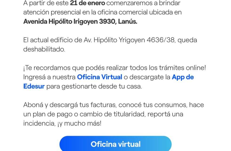 Se mudan las oficinas comerciales de Edesur en Lanús