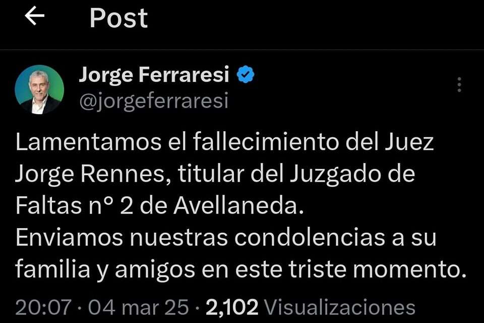 Murió el Juez de Faltas de Avellaneda, Jorge Rennees