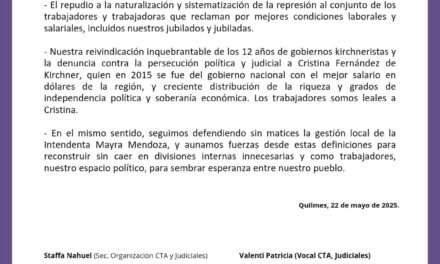 Comunicado: Sindicatos y agrupaciones de la CTA Quilmes salieron fuertes contra Milei