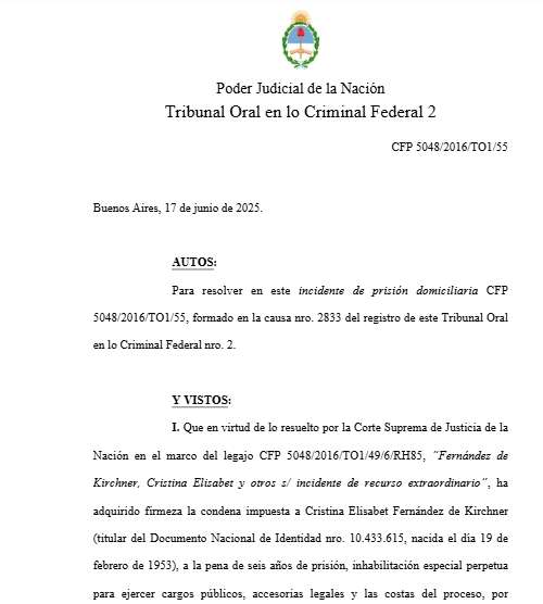 Prisión domiciliaria a CFK: Usará tobillera y tiene limitadas las visitas