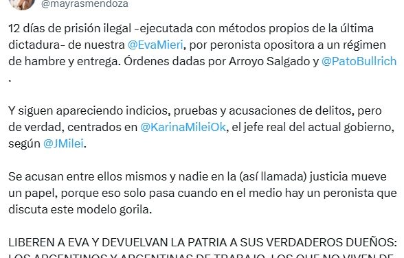 Lejos de amilanarse, Mayra redobló la apuesta y reclamó la libertad de Eva Mieri