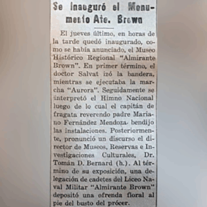 Artículo sobre la inauguración del museo, semanario "Crónica" de Bernal, agosto de 1954.