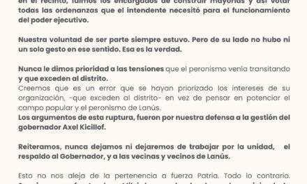 Balladares blanqueó la “ruptura” del frente político-electoral en Lanús