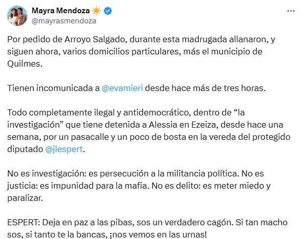 Allanamientos y detenciones de militantes por tirarle caca a Espert; Mayra cargó fuerte contra el diputado libertario