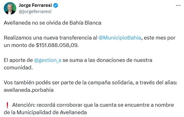 Avellaneda sigue ayudando a Bahía Blanca a meses de la trágica inundación