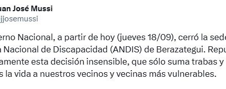 Mussi repudió el cierre de ANDIS Berazategui