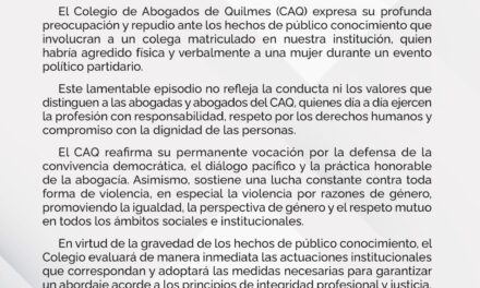 AGRESION DE MILITANTE LIBERTARIO: COMUNICADO INSTITUCIONAL DEL COLEGIO DE ABOGADOS DE QUILMES