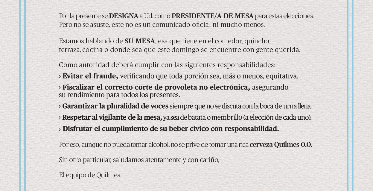 Cervecería Quilmes invita a disfrutar de su variedad Sin Alcohol a $1 durante la veda electoral