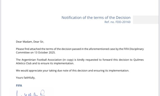 FIFA SANCIONA A QUILMES CON PROHIBICIÓN DE FICHAJES POR INCUMPLIMIENTO