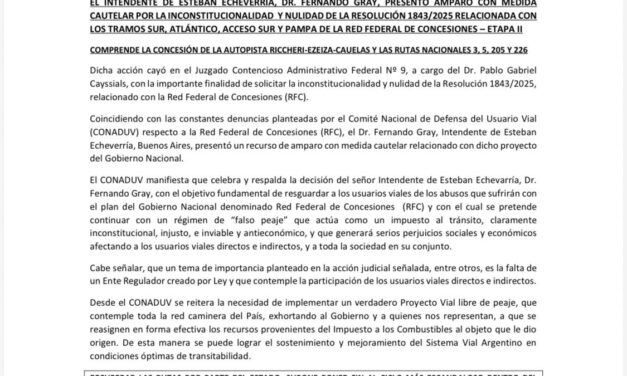Intendente de Esteban Echeverría presenta amparo contra la resolución de la Concesión de Rutas Nacionales