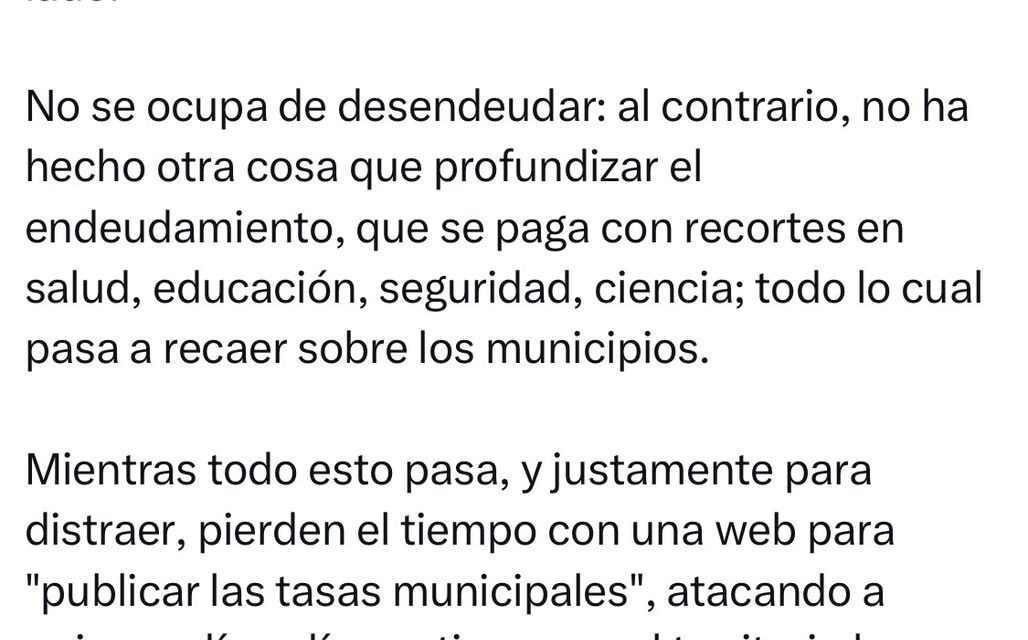 Mayra Mendoza cruzó a Caputo por el portal de Transparencia Tributaria Municipal: "Endeuda y recorta y ataca a quienes contienen en el territorio sus desastres"