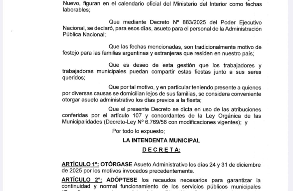 Cuáles serán los días de Asueto Administrativo en Quilmes