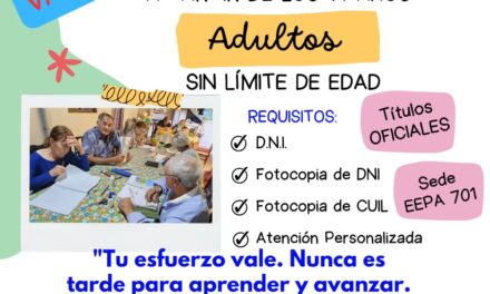 La Escuela Primaria de Adultos N°701, centro “Los Eucaliptus” informó que hay vacantes abiertas