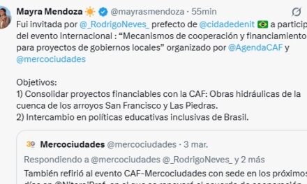 Mayra se va a Brasil donde participará del encuentro CAF - Mercociudades