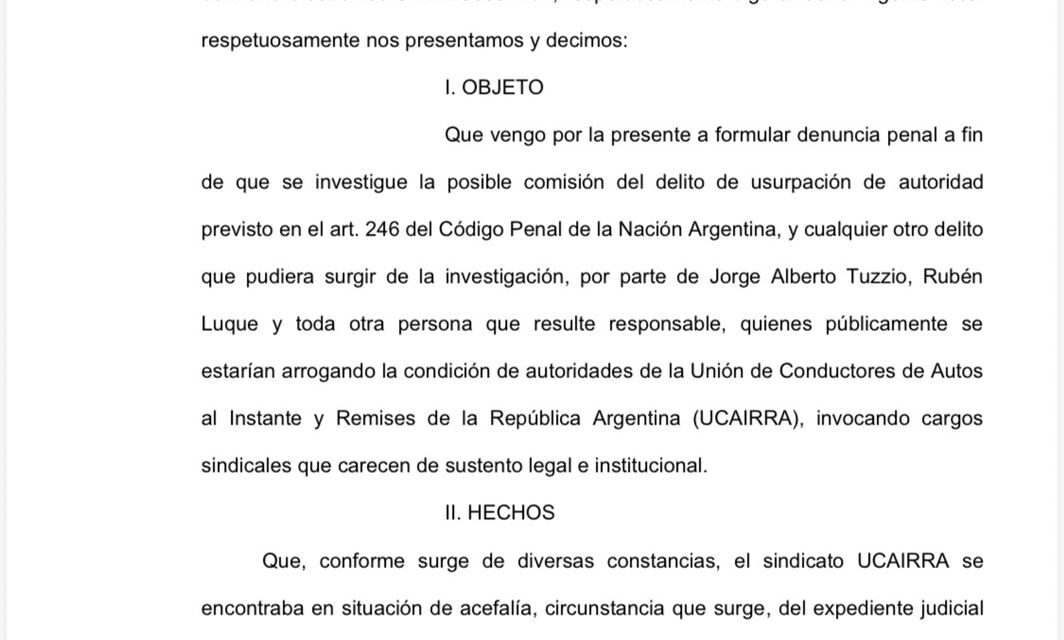 Denuncia penal contra líderes de UCAIRRA por usurpación de autoridad