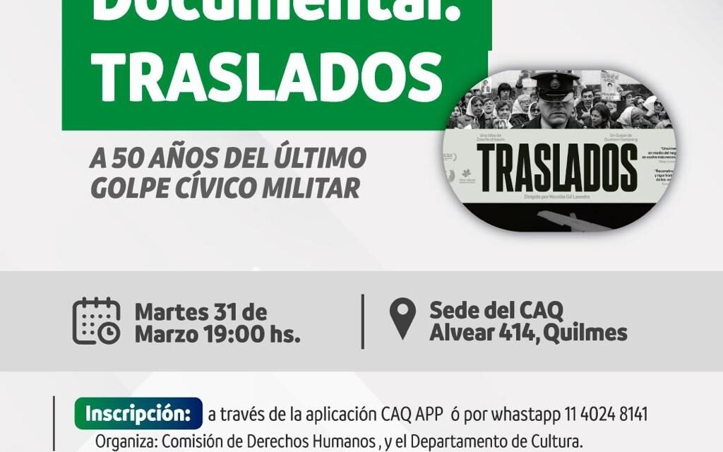 Proyección y debate del documental 'Traslados' en el Colegio de Abogados de Quilmes