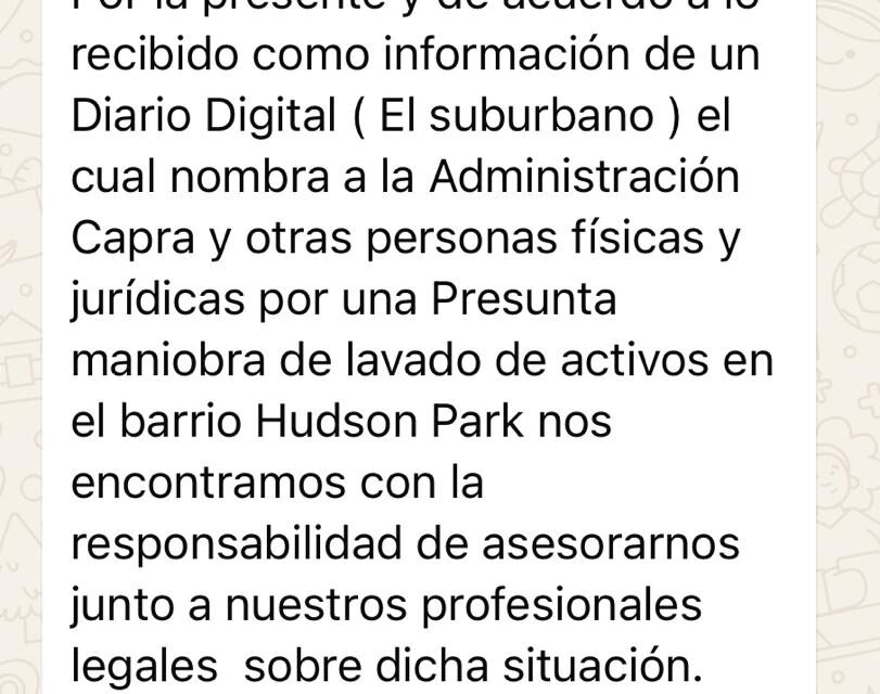 La Administración Capra, de Hudson Park y Ombúes, contra El Suburbano por difundir su situación judicial
