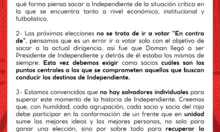Identidad Roja pidió “discutir proyectos, no nombres” y llamó a la unidad para las próximas elecciones en Independiente