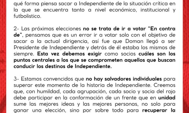 Identidad Roja pidió “discutir proyectos, no nombres” y llamó a la unidad para las próximas elecciones en Independiente