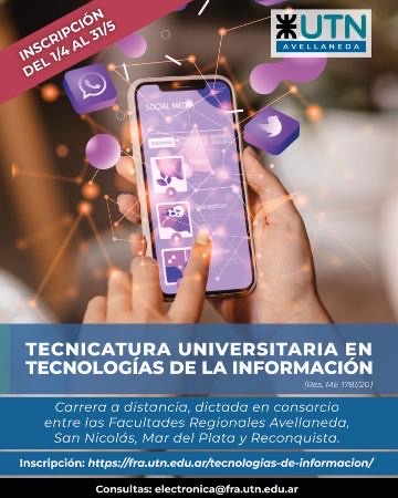 UTN abrió la inscripción a la Tecnicatura Universitaria en Tecnologías de la Información (TUTI)