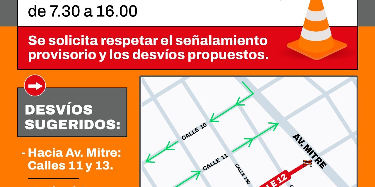 Berazategui: Anuncian desvío por obras en la calle 12 entre 149 y Avenida Mitre