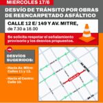 Berazategui: Anuncian desvío por obras en la calle 12 entre 149 y Avenida Mitre
