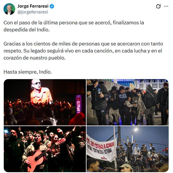 El intendente Ferraresi agradeció el "respeto" con el que se despidió al Indio en su última Misa de Domínico