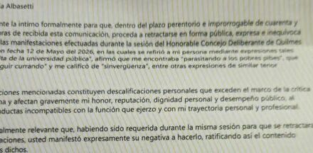 La concejal Albasetti recibió una Carta Documento en el HCD