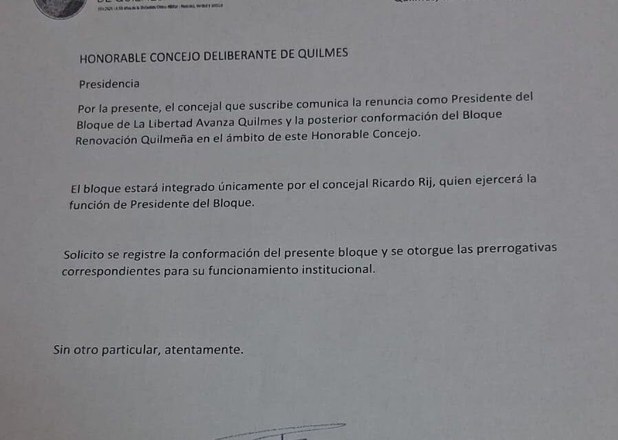 Se partió La Libertad Avanza en Quilmes, y Rij armó su propio bloque