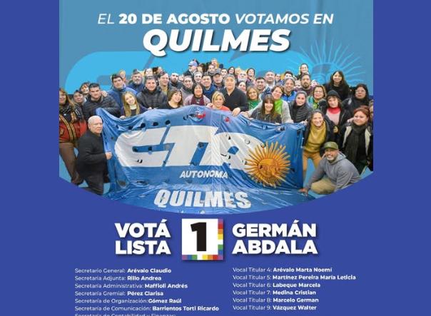 Este jueves, vota la CTA Autónoma de Quilmes