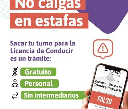Ante algunas avivadas, la Municipalidad de Quilmes informa que sacar la Licencia de Conducir es gratuito, personal y sin intermediarios