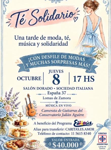 Cáritas Lomas de Zamora organiza un Té Solidario a beneficio del Programa Emaús