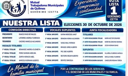 MUTUAL DE TRABAJADORES MUNICIPALES DE QUILMES: DOS LISTAS OFICIALIZADAS PARA LAS ELECCIONES DEL 30 DE OCTUBRE